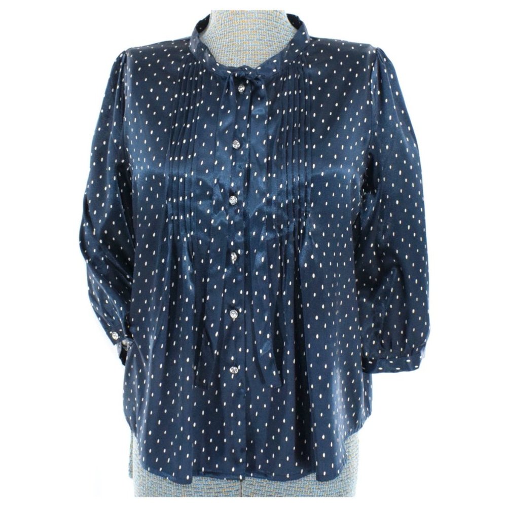 BCBGMaxAzria Navy Polka Dot Blouse M